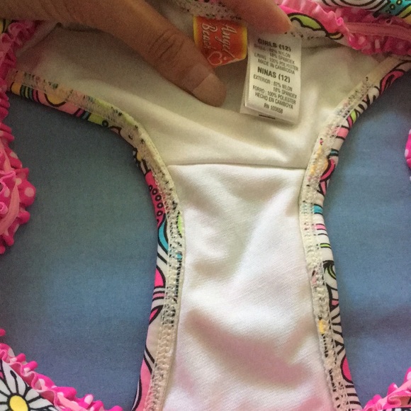 Angel Beach Size 12 Tankini Halter Clasp Color Pop Paisley Ruffle Swimsuit Girls - Picture 8 of 8